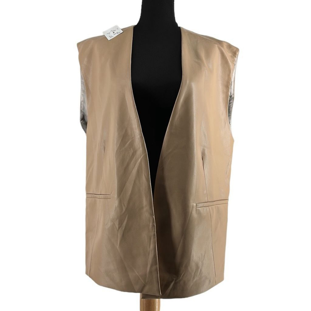 Zara camel vest faux leather oversized open front boho size sm